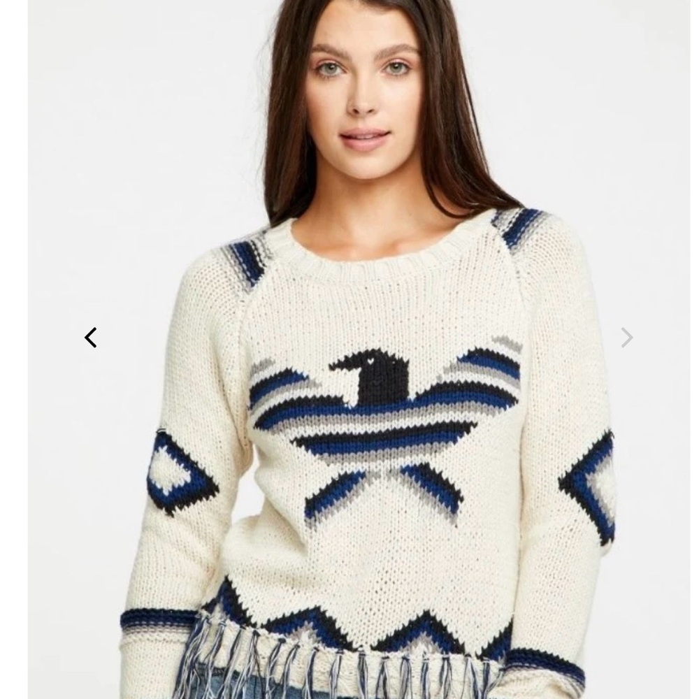 Chaser Eagle Fringe Cropped Sweater